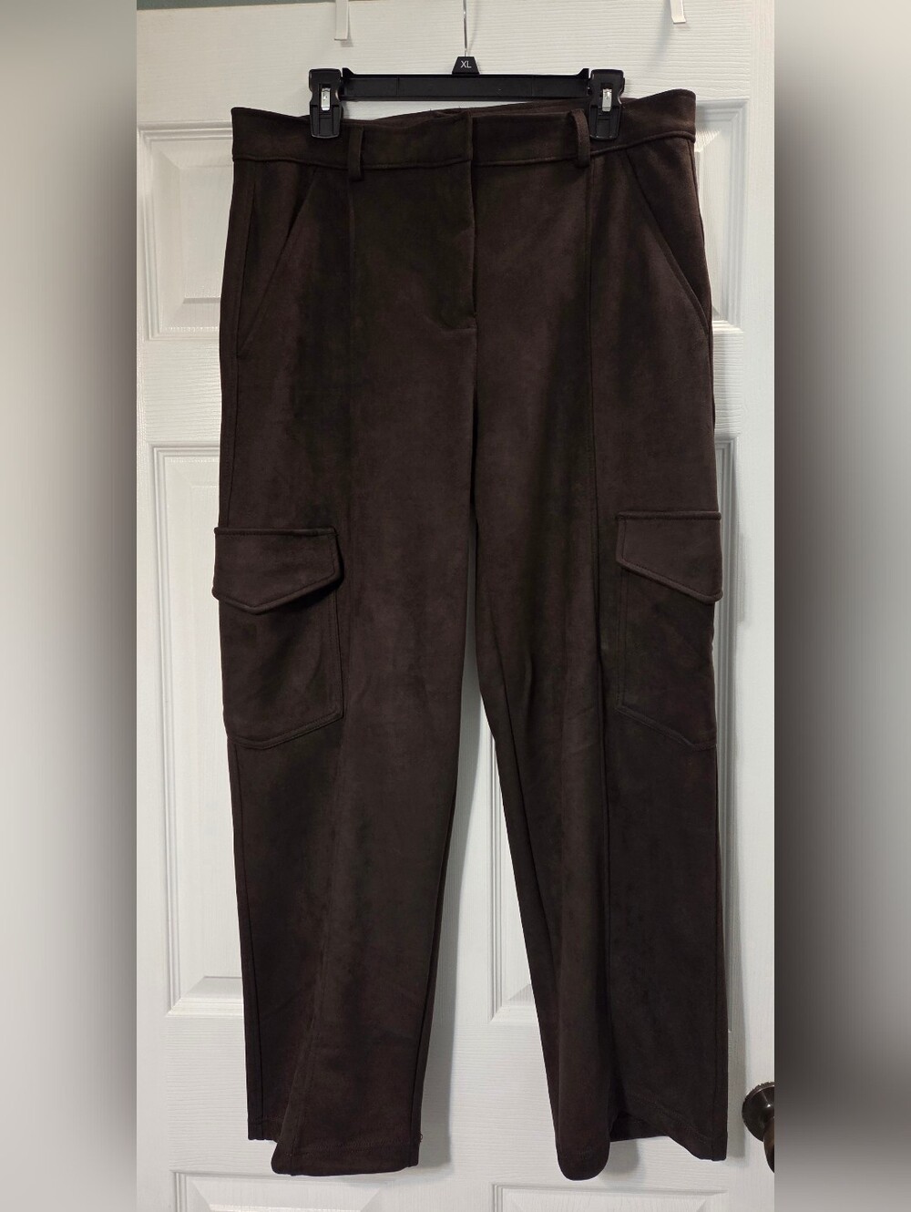 Women's Suede Cargo Pants Dark Brown